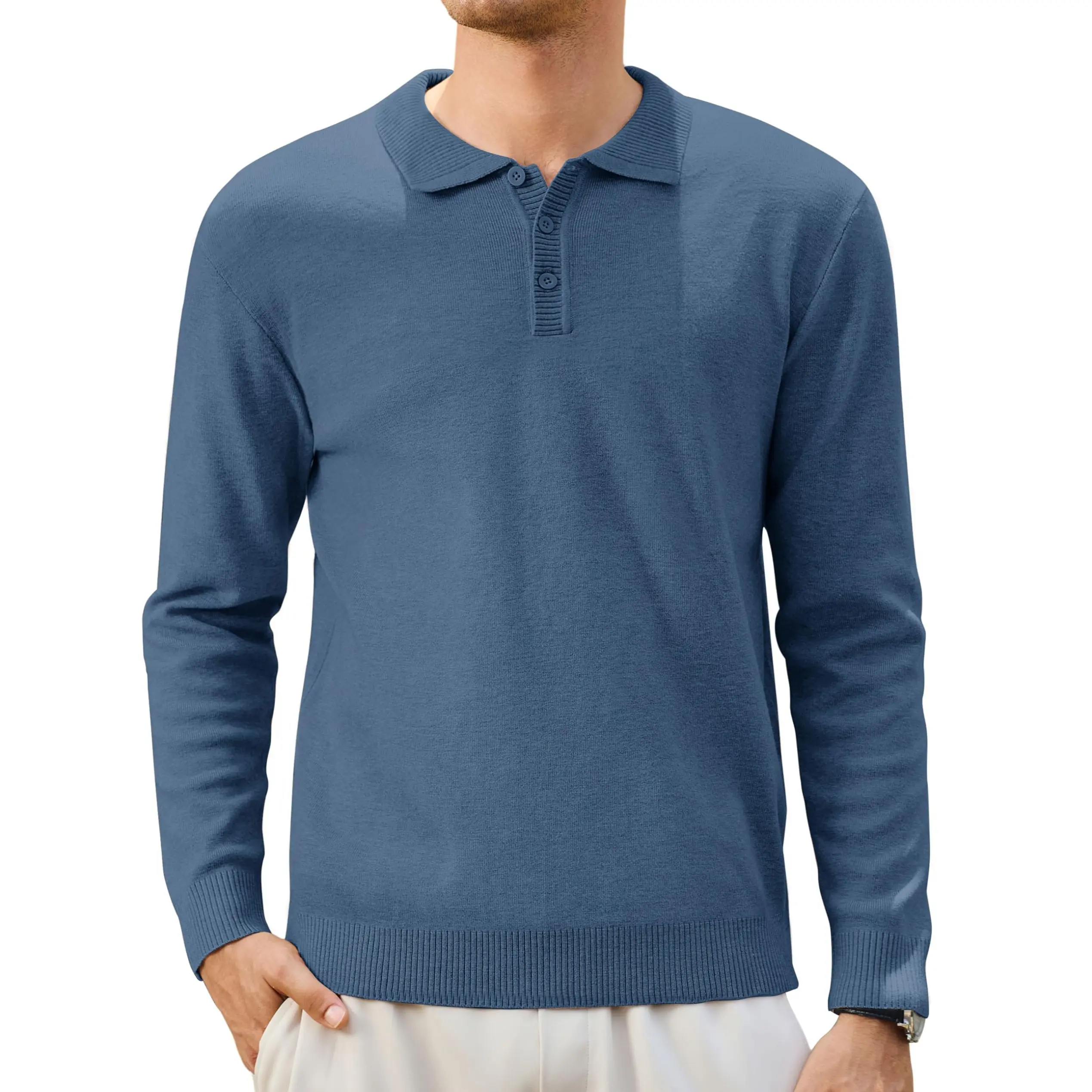 MAGCOMSEN Men's Knit Polo Sweater, Long Sleeve Classic Solid Pullover, A Stylish Menswear Basic for Easy Matching, Stretchy, Fashion, Soft, Longsleeves, Pants, Denim