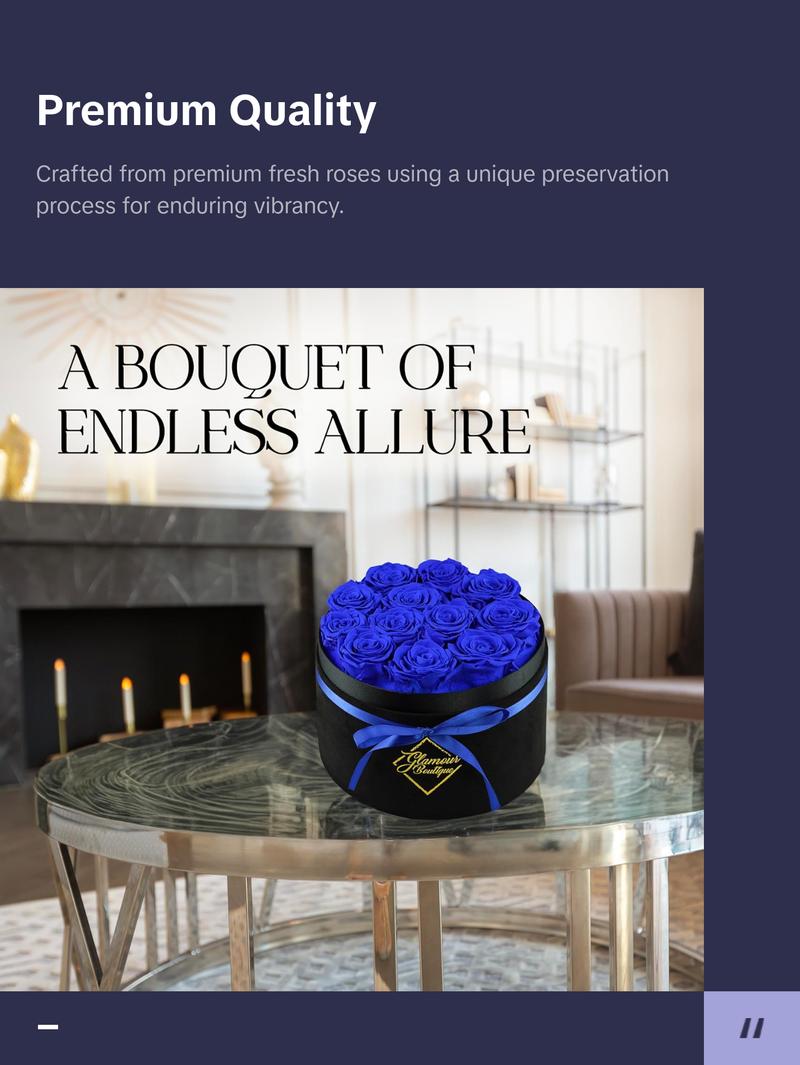 Eternal Prestige Velvet Black | 12 Blue Roses  Decor Box