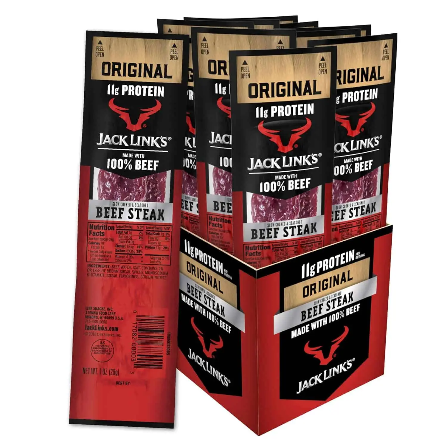 Jack Link’s Premium Cuts Beef Steak Strips - 1 oz (12-Pack) Portable Savory Flavored Dried Snack, Monosodium Glutamate-Free for Youth, Flavor