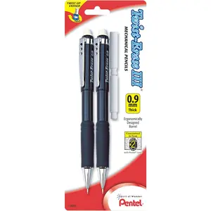 Pentel Twist-Erase III Mechanical Pencil, (0.9Mm), Assorted Barrel Colors with 2 Eraser Refills, Pack of 2 (QE519BP2-K6)