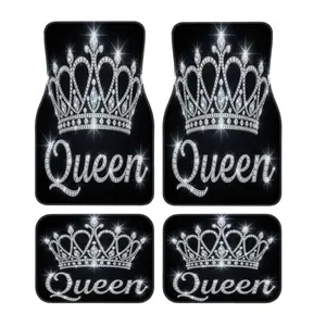 4pcs Fashionable Car Floor Mats, Queen Crown Design, Non-Slip Base, Fits Most Models, Tesla Mdy, Suvs, Elegant Interior Decor, Halloween Christmas Gift, Car Accessories