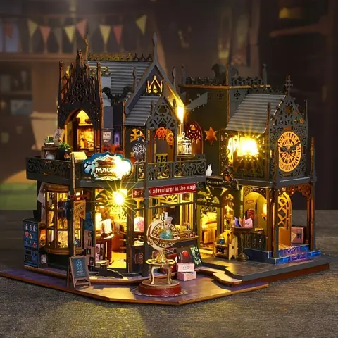 3D Wooden Handmade Creative Puzzle, handcrafted wooden puzzles, 1 Set DIY Book Nook Kit, DIY Model Kit, 3D Desktop Decoration Ornament, DIY Model Kit for Bookshelf Decoration, Crafts