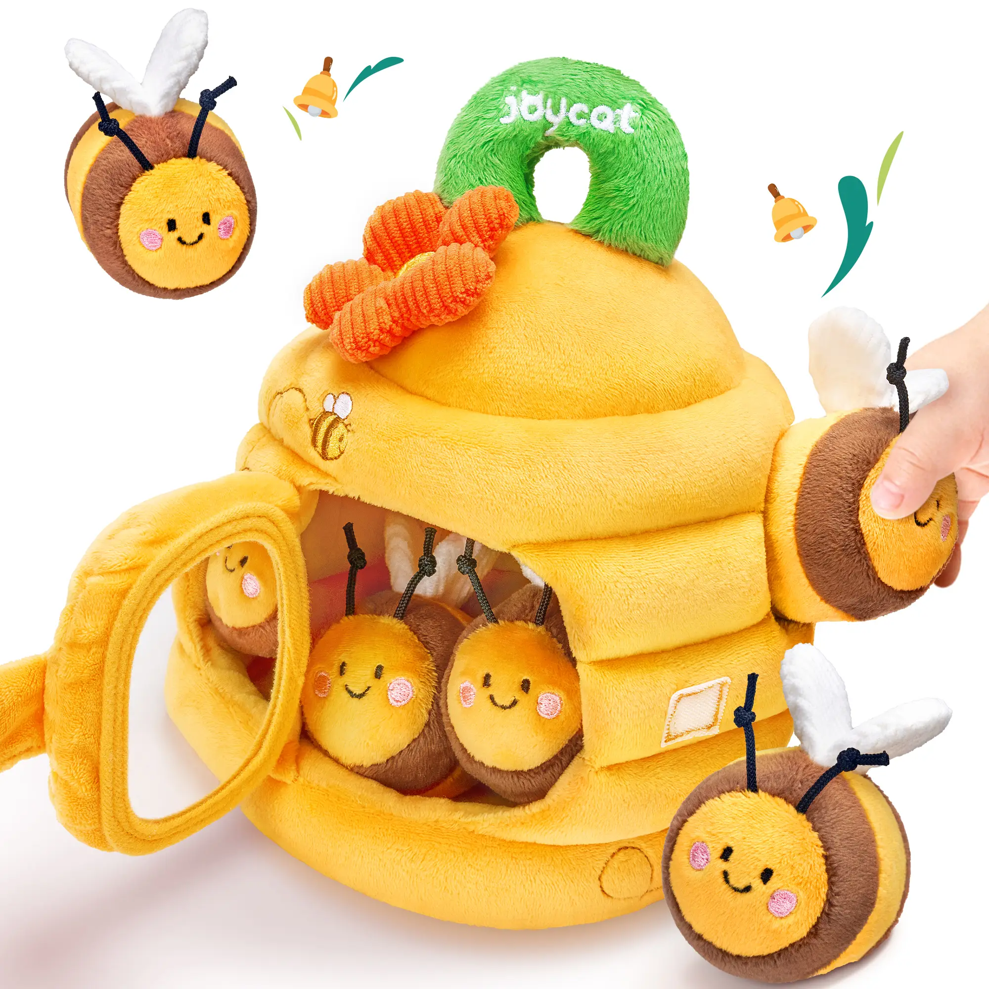 JoyCat Baby Bee Toy, Honeybee Plush Toys, Soft Beehive with 5 Stuffed Sensory Bees, Rattle, Crinkle Paper, Squeaker, Mirror, Stuffed Animals Toys Gift