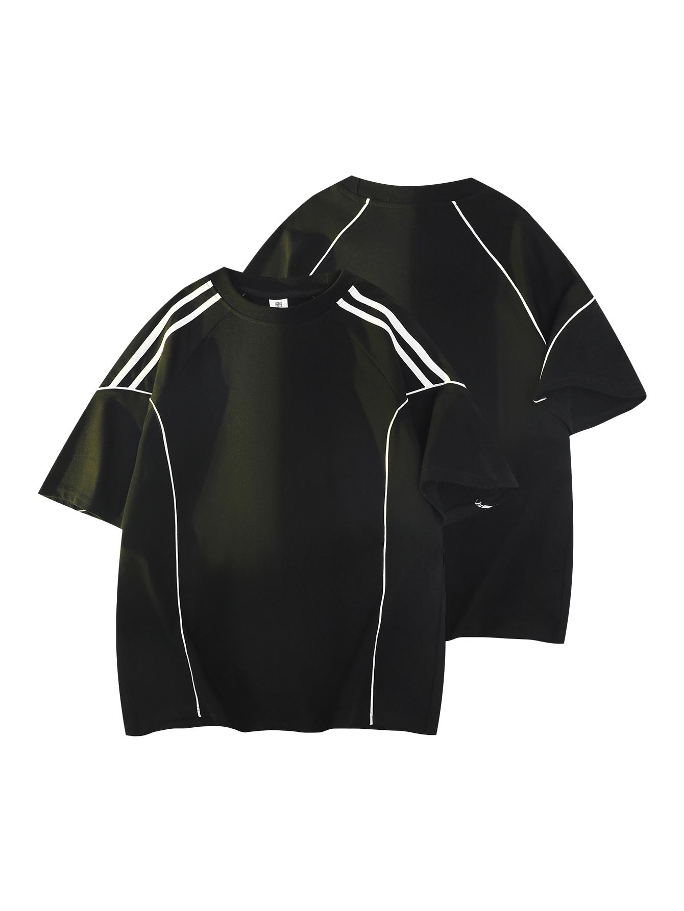 Men’s retro two-stripe raglan sleeve T-shirt, Y2K athletic oversized tee, casual streetwear sporty top for summer