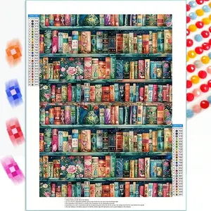 5D Diamond Painting Kit, Retro Vintage Bookshelf Design, Full Drill Round Canvas, DIY Handcrafted Art, Suitable For Home Decor And Gifts
