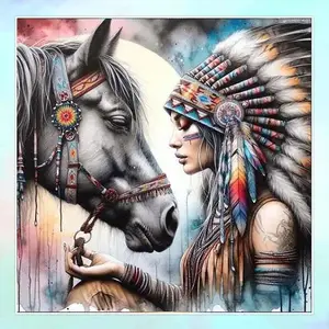 5D DIY Full Drill Round Diamond Painting Kit - Horse, Feather, Moon. Mosaic, Canvas - DIY Decor, Home Wall Art, Suitable for Halloween and Christmas, Birthday and Anniversary Gifts.