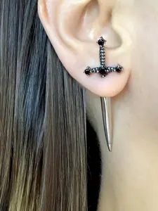 Women's Easter Street Sword Decor Alloy Studded Cross Earrings, Casual All-match Jewelry for Girls Gift, Simple Classic Fashion Accessories for Daily Wear