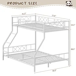 Twin Over Twin Bunk Bed with Stairs for Adults & Teens, Heavy-Duty Metal Frame with Full-Length Guardrails & Sturdy Slats