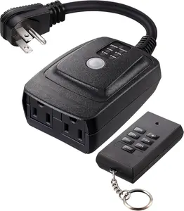 Light Sensor Timer , Plug in Timer , 100 ft Range Remote Control with 2 Grounded Electrical Outlets for Outdoor String Lights, 15A 1/2HP UL Listed