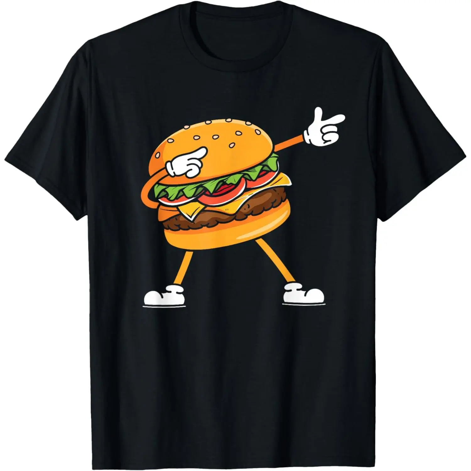 Men's Short-Sleeve Breathable Streetwear T-Shirt, Hamburger Cheeseburger Dabbing Fast Food Graphic Top, Tshirt, Shortsleeve