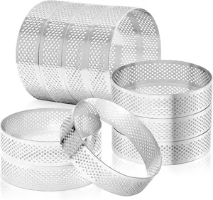 10 Pcs 3.14 Inch (8cm) 304 Stainless Steel Tart Ring Heat-Resistant Perforated Round Mousse Cake Ring Baking Tools for Fruit Tarte Crust