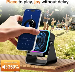 Wireless Bluetooth Induction Speaker, Phone Speaker Amplifier with Colorful Lights & 3500mAh Battery, Portable Phone Stand Compatible with iPhone/iPad/Android/Samsung - Black