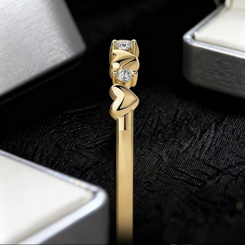 Retro Heart Moissanite Ring for Women, Gold-Colored S925 Silver Pave Band for Wedding, GRA Certified with Gift Box, Female
