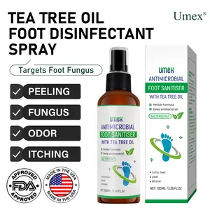 UMEX Tea Tree Foot Spray Kills Fungus & Odor Fast 97% Stink Elimination Repair Cracked Heels 100ml Quick-Dry Formula Clinically Tested Natural Antiseptic - Moisturizing