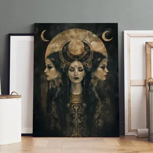 1 Count Wooden Frame canvas, Vintage Figure Art, Moon Phase Elements Mystery Style Poster, Stylish Decor, Modern Home Poster, Beautifully printed canvas, suitable for living room and hallway wall art, HD, waterproof, art