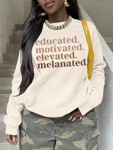 Women's Letter Print Crew Neck Sweatshirt, Casual Long Sleeve Sweatshirt for Spring & Fall, Fashion Women's Top for Daily Wear