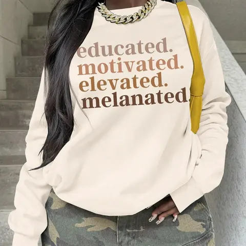 Women's Letter Print Crew Neck Sweatshirt, Casual Chic Fitted Long Sleeve Sweatshirt for Spring & Fall, Fashion Women's Top for Daily Wear, Womenswear Style