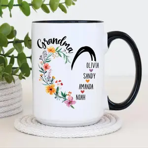 Grandma Heart Coffee Mug, Personalized Grandma Heart Mug, Grandma Grandkids Name Mug
