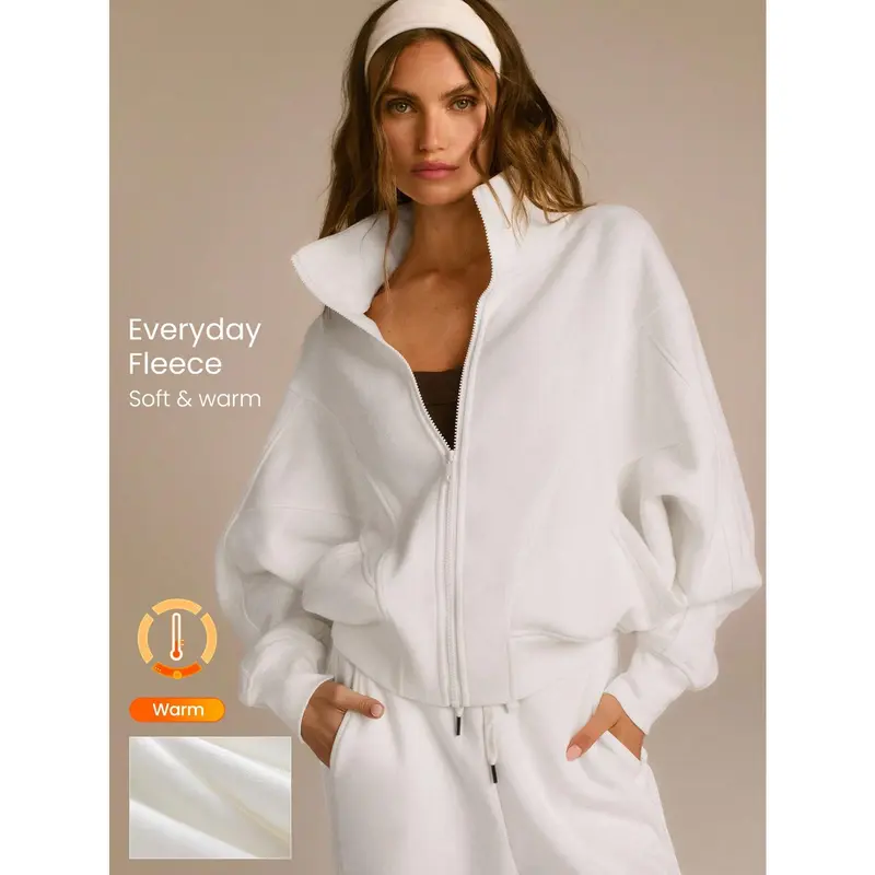 GLOWMODE Everyday Fleece WarmthSoft Lightweight Pockets Batwing Sleeve High Neckline Full-Zip Jacket