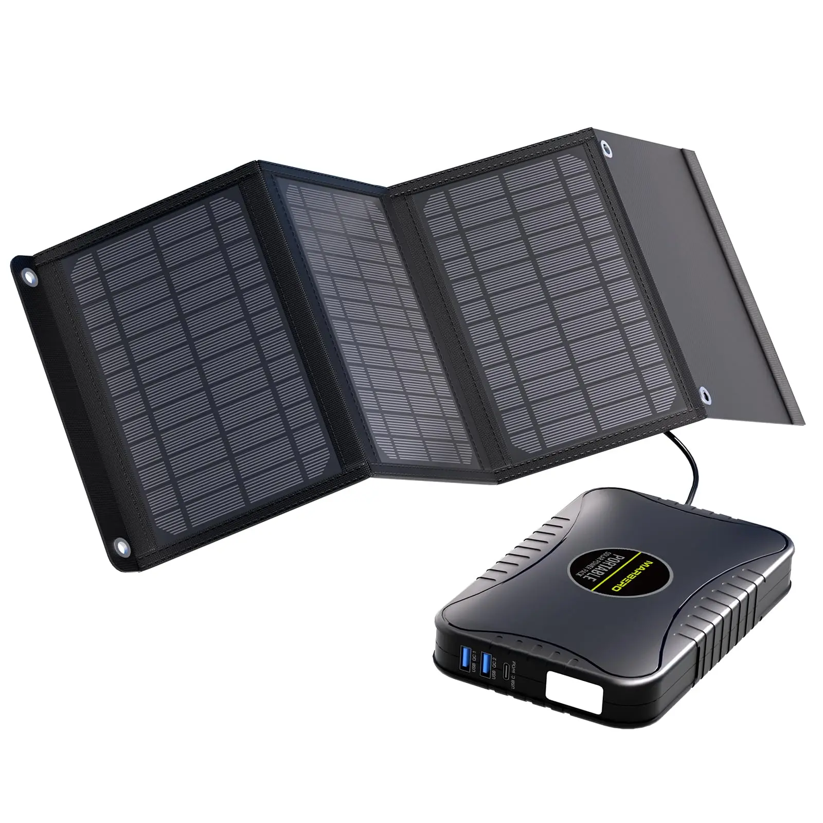 MARBERO 51.2Wh Solar Portable Charger Kit Set, 21W Foldable Solar Panel, USB-A/USB-C Power Supply for Hikers Campers, Solar Battery Charger, External Solar Panel