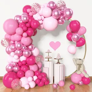 153 count Pink Balloon Garland Arch Kit, Different Sizes 18 12 10 5 inch Hot Pink Latex Metallic Confetti Pink Balloons for Birthday Princess Wedding  Shower Party Decorations