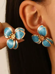 Elegant Enamel Floral Earrings with Enamel Flowers for Women, Plated, Versatile Fashion Jewelry, Perfect for Daily Wear and Parties