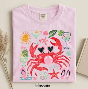 Comfort Colors Funny Crab Shirt, Crab Blowing Bubble Graphic Tee, Beach Vibes Nautical T-shirt, Summer Vacation Gift, Beach Lover Gift Soft Cotton Tee