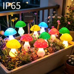 Set of 8 colorful solar garden mushroom lights, IP65 protection rating, 8 lighting modes switchable at will, mushroom design, outdoor solar string lights no wiring required, energy-saving and eco-friendly, charges during the day and lights up at night, pe