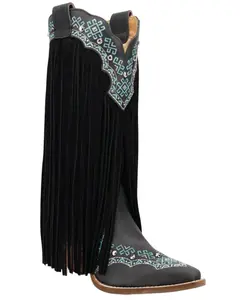 Dingo Women's Women'S Tequila Sunrise Fringe Western Boot Snip Toe - Di2225-Blk