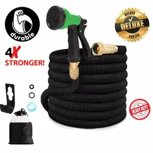 Expandable Garden Hose 100ft, Retractable Water Hose with Spray Nozzle, Solid Brass Connectors & Extra Strength Fabric, Flexible Lightweight No-Kink Hose Pipe