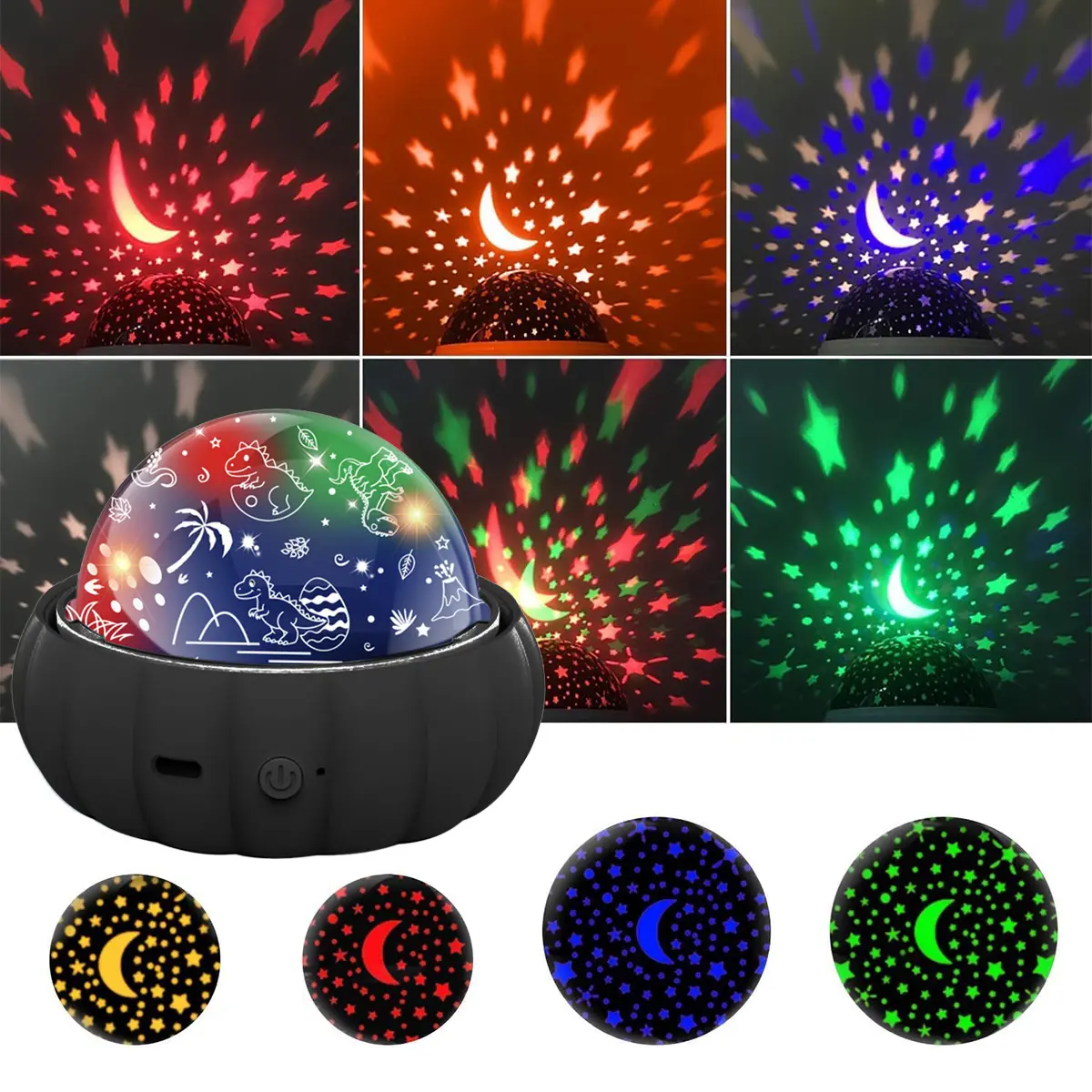 3-in-1 Galaxy Star Projector Night Light, 360° Rotatable Color Changing Lamp, Dinosaur Moon & Star Projection Lamp, Indoor Bedroom Decor, Christmas Gift, Blue