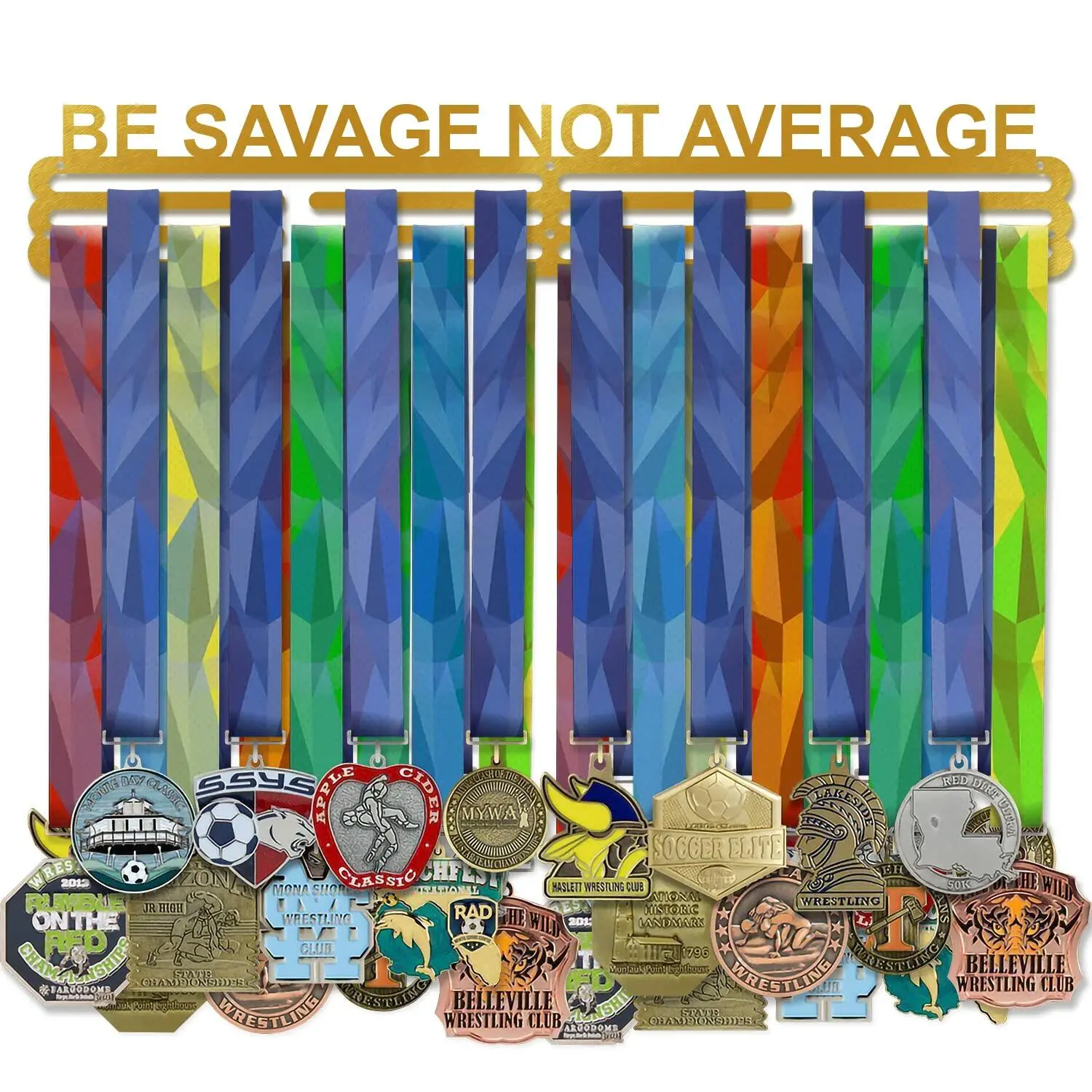 iachieve Medal Hanger Display Rack Frame – Stainless Steel Holder Easy to Install Race Gymnastics, Running, or Ribbon for Over 40 Medals Perfect Gifts Him, Her, Gold