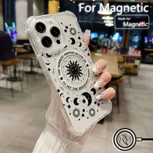 Cute Sun And Moon Black Pattern MagSafe Case for iPhone 17 Pro Max Air 16 16e 15 14 Plus 13 12 11 X XS Pattern Acrylic Back TPU Edges Shockproof Ultra Thin Mobile Phone Cover Valentine's Day Gift 2D printing