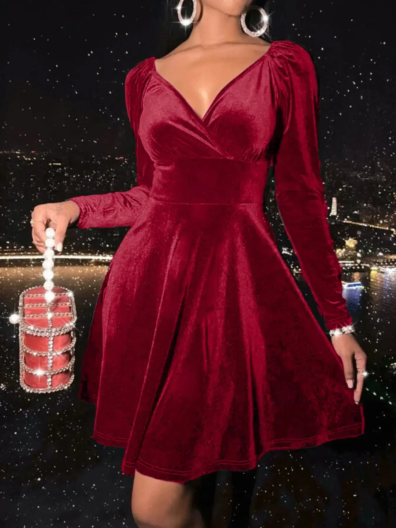 Women's Velvet Dress, Solid Thick Soft Velvet Slim Fit Elegant Style, Perfect for Christmas Party Winter Celebration Fashion Choice