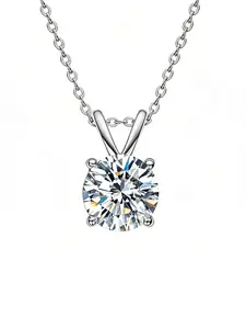 A four-claw round morganite pendant necklace for men and women, a fashionable and trendy design. 14K gold-plated 925 silver. Suitable for giving as a gift to your boyfriend, girlfriend, mother on her birthday, Valentine's Day, Mother's Day.