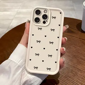 Case for iPhone 17 Pro Max 16 Plus 15 14 13 12 11 Air E Bow and Heart Design Drop Protection Shockproof Soft Silicone smartphone Cover