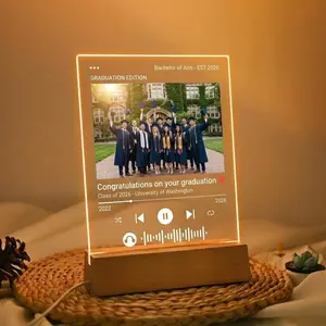 Personalized Graduation Photo Music Plaque LED Night Light, Custom Song Acrylic Plaque, Class of 2026 Gift, Graduation Gift for Her Him