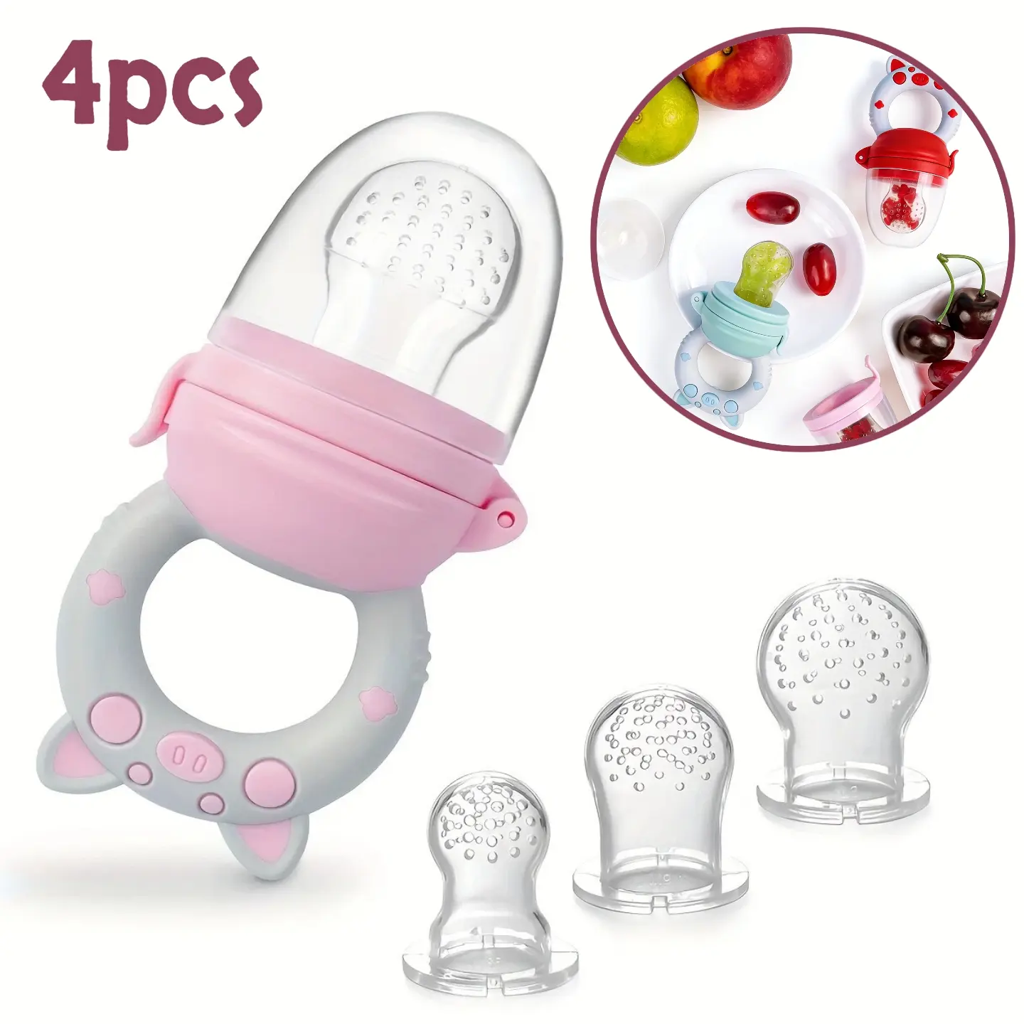 4pcs food feeders, cute Feeding fruit and vegetable puree dispensers with handles - suitable for Babies introducing solid foods, can be used as Christmas and Halloween gifts