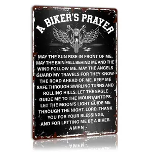 Motorcycle Decor for Home, Motorbike Motocross Decorations Dirt Bike Wall Art for Boys Room Garage, Man Cave Workshop Metal Sign, Biker Gifts for Men Motorcycle, A Biker's Prayer, 8X12 Inches