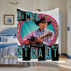 [George Strait Flannel Blanket] George Strait Singer Themed Flannel Blanket - Soft and Warm, Patterned Digital Print, Reusable Nap Blanket for Couch, Office, Bed, Camping, Travel, Multifunctional All-Season Gift for Easter, Mother's Day, Father's Day, Ind