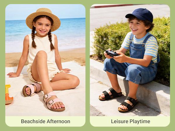 DREAM PAIRS Girls Boys Slides For Kids Non-Slip with Adjustable Straps for Indoor & Outdoor Toddler Little Kid/Big Kid