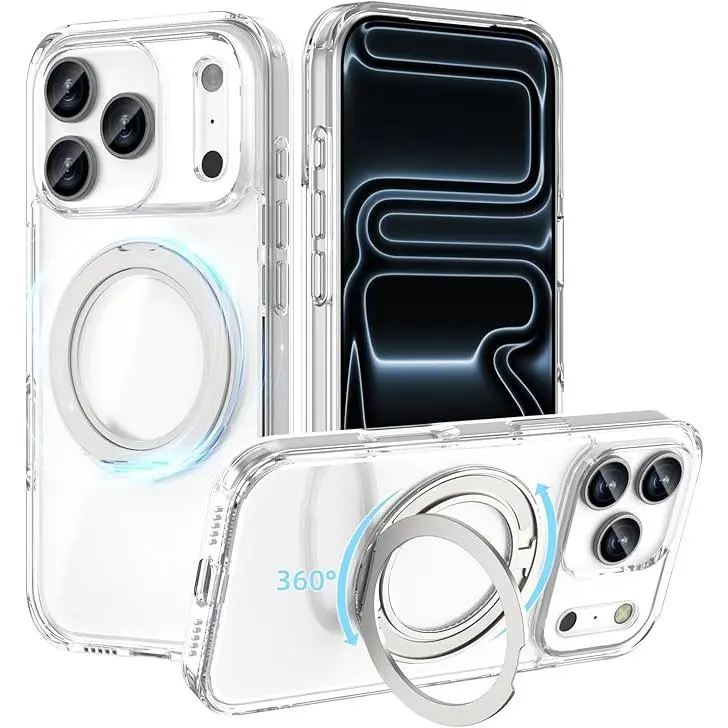 Phone case for iphone 17 16 15 14 13 12 pro max plus case with 360 °   Rotatable Magnetic Ring Stand Compatible with Mag-Safe Military Protection Shockproof Matte Transparent iphone 17 pro max phone cases