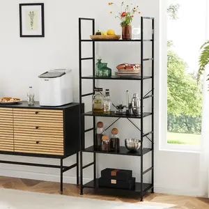 HomeSquad 5-Tier Tall Bookshelf: Classically Modern Storage Organizer for CDs, Movies, and Books in Home Office, Living Room, Kitchen, and Bedroom. Metal Racks