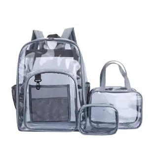Transparent PVC Clear Backpack with Three Pieces for School or Stadium