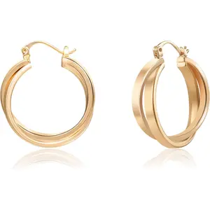 Chunky Gold Hoop Earrings for Women - 14K Gold Plated Geometric Double Hoop Statement Earrings, Hypoallergenic Earrings for Women Vita Potenziata