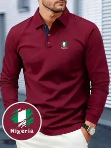 New Men's Long-Sleeve Shirt, Nigeria Pattern with National Flag Print Design, Breathable & Soft Fabric, All-Season Comfort, Suitable for Business Gatherings, Outdoor Sports & Daily Wear, Minimalist & Stylish, Casual Shirt for Mature Men