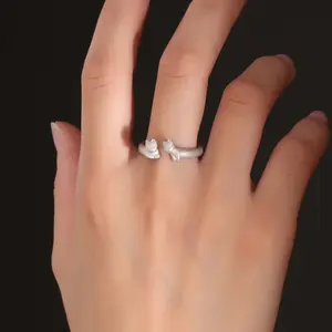 Cat Ring Silver Open Adjustable Index Finger Ring Women's Jewelry