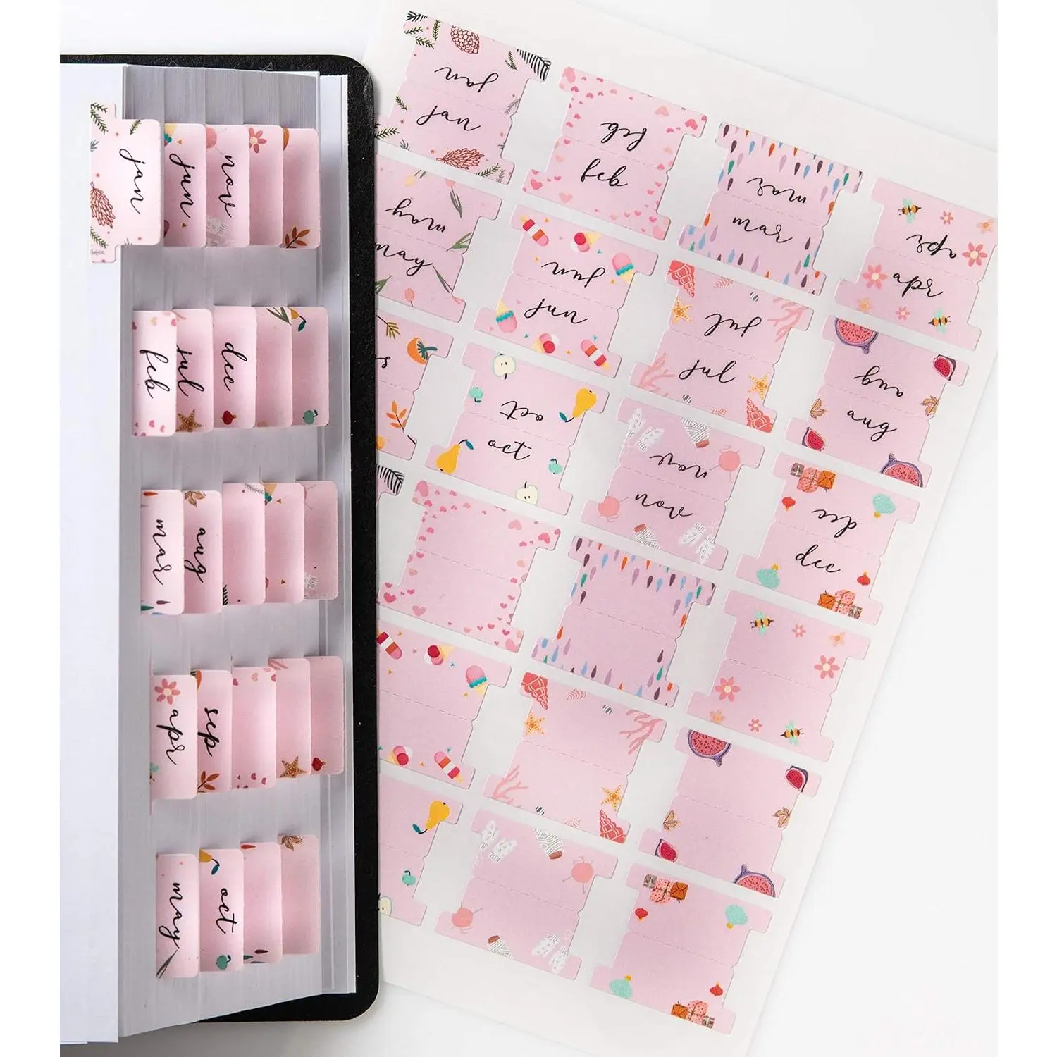 Laminated Planner Index Dividers - Rose, 24 Easy to Apply Laminated and Sturdy Peel and Stick Tabs (12 Month, 12 Blank), for Organize Planner, Keep Track of Notes, Note Keeping, Laminated And Sturdy Tabs