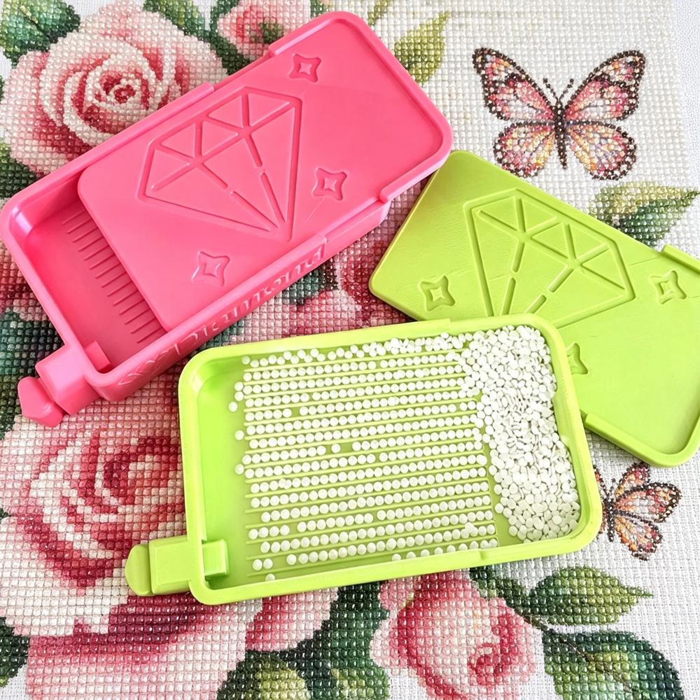 3D Printed Grooved Plastic Ship-Shaped Diamond Painting Tray with Slide Cover, Portable Drill Storage Box for Diamond Arts, DIY Needlework Tool Organizer Craft Accessory