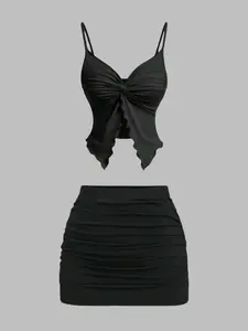 Summer classic and fashionable style solid color basic sexy ladies adjustable suspender Straps paired with hip-cover skirt, Womenswear